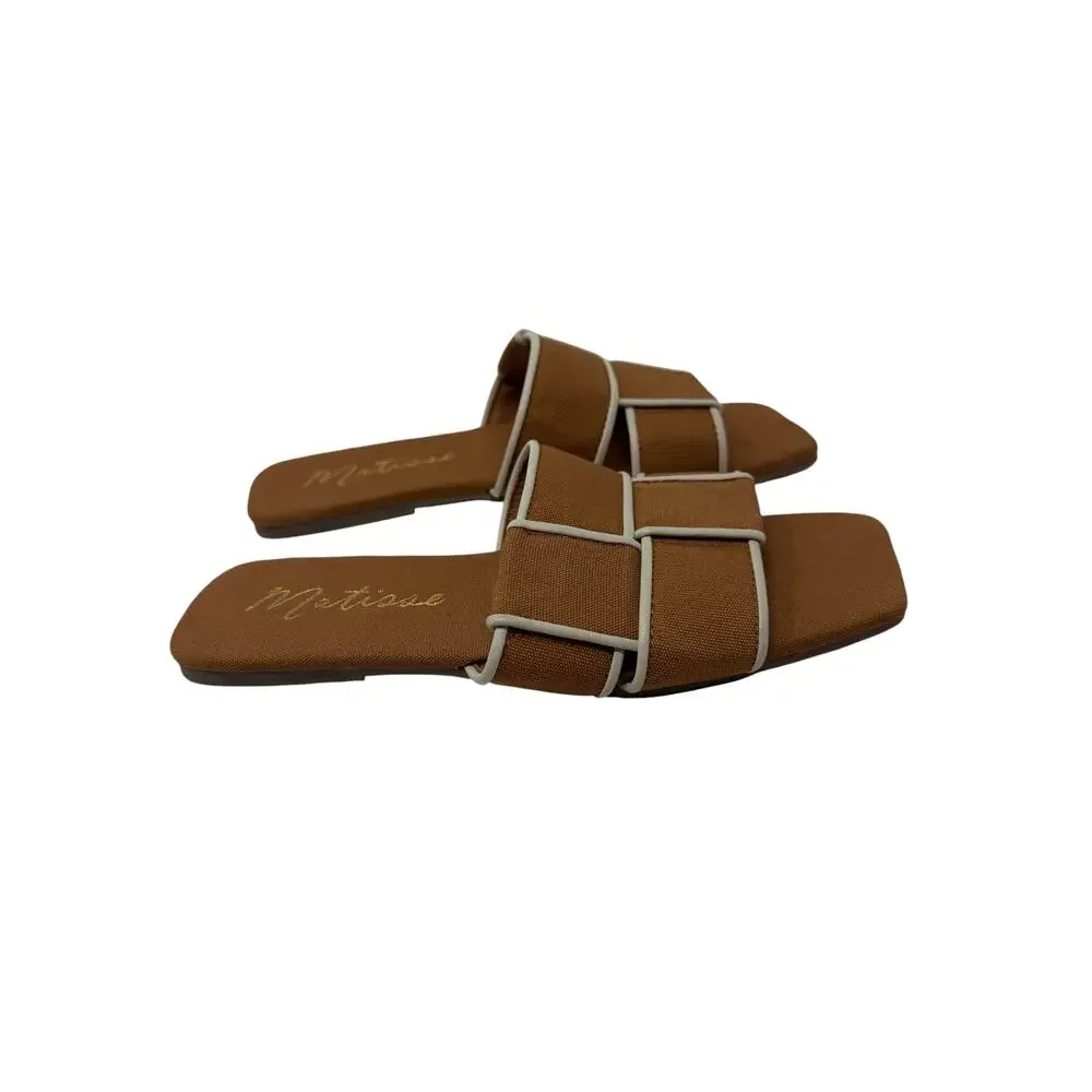 Matisse Biscayne Slide Sandals Woven Square Toe Brown Ivory Women's 7